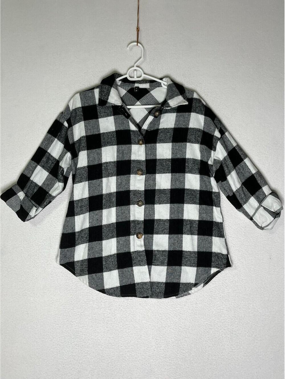 Zaful Black White Plaid Pattern Long Sleeves Button Up Shirt Men's Size Small